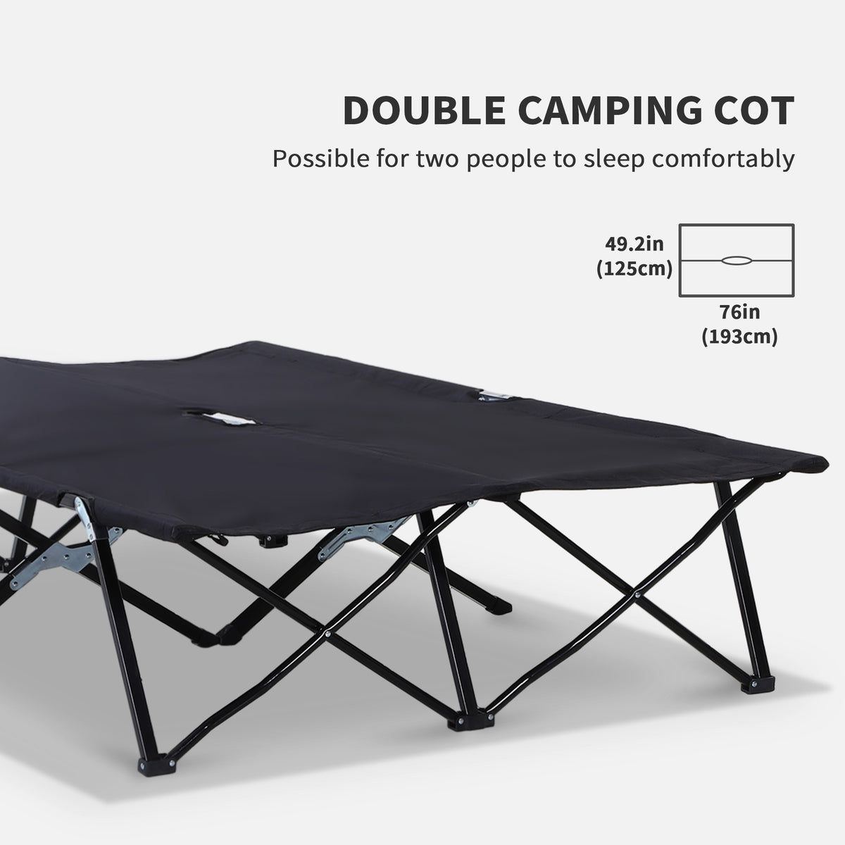 Outsunny Double Camping Cot Bed, with Bag - Black
