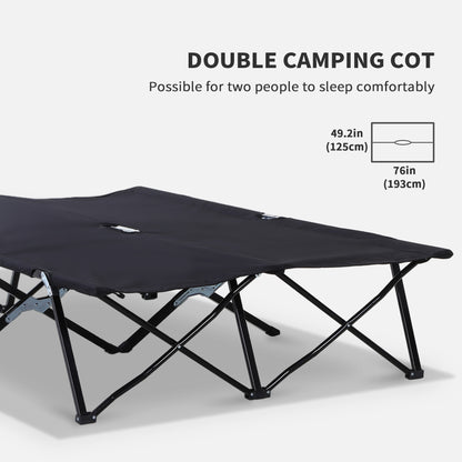Outsunny Double Camping Cot Bed, with Bag - Black