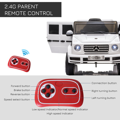 HOMCOM Mercedes Benz G500 Licensed 12V Kids Electric Ride On Car Toy with Parental Remote Control, 3-8 Years Old - White