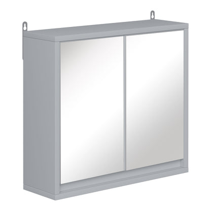 HOMCOM Wall Mounted Mirror Cabinet with Storage Shelf Bathroom Cupboard Double Door Grey