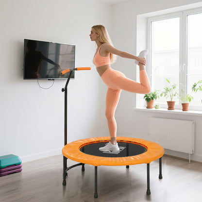 HOMCOM 40" Fitness Trampoline with Adjustable Handle, Rebounder Trampoline, Mini Jumper for Indoor Exercise Workout, Orange