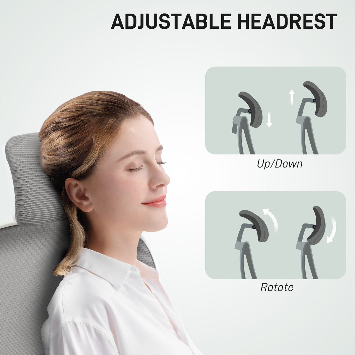 HOMCOM Executive Office Chair, Ergonomic Mesh High Back Desk Chair with Flip-up Armrest, Rotatable Headrest, Adjustable Lumbar Support for Home Study, Grey