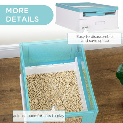 PawHut Hooded Cat Litter Box, Portable Pet Toilet, with Scoop, Front Entry - Light Blue