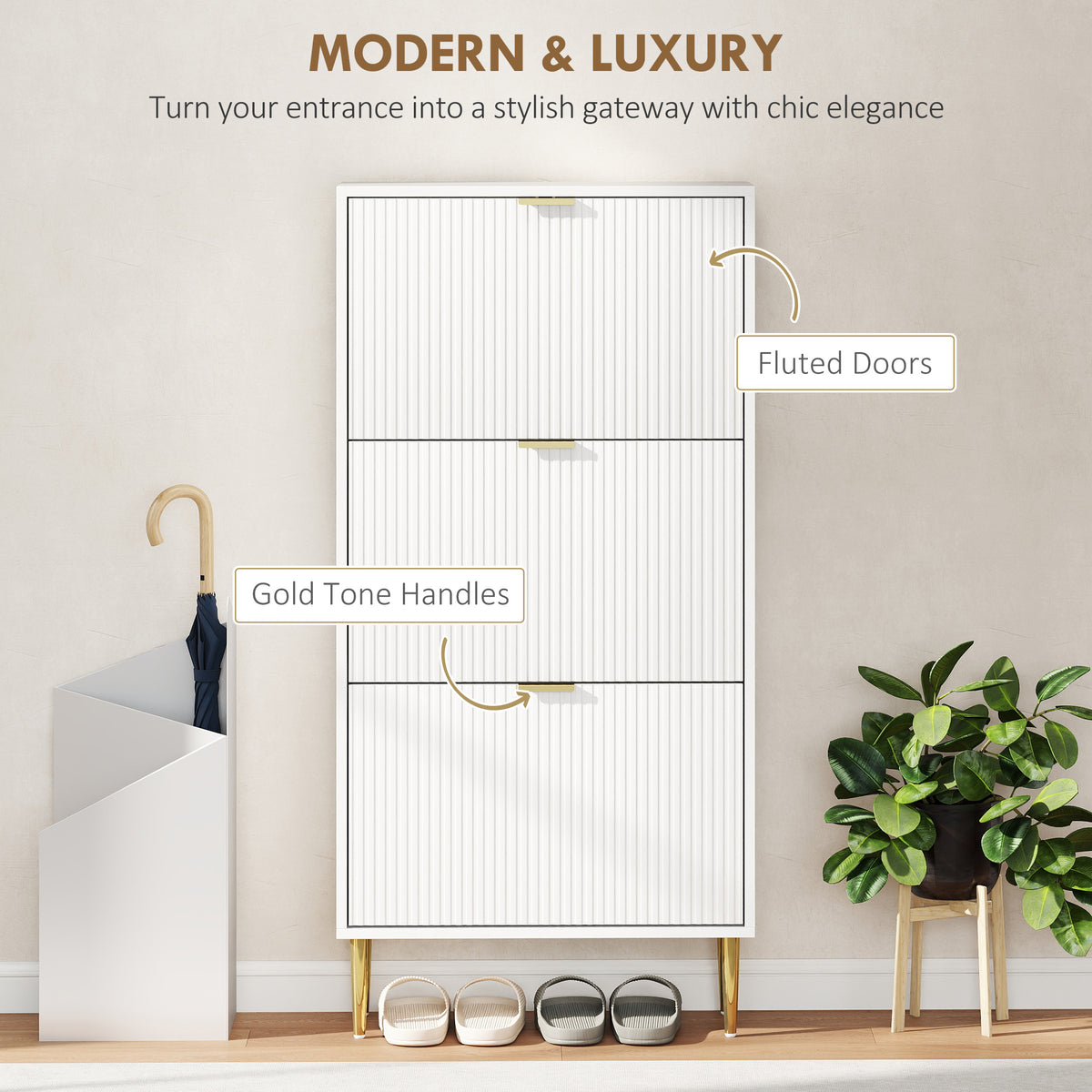 HOMCOM Elegant Three-Drawer Shoe Cabinet - White