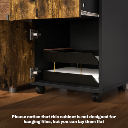 HOMCOM Filing Cabinet, Mobile File Cabinet with 2 Lockable Drawers, Office Home Organiser on Wheels for A4, Letter-Size File Folders, Mobile Printer with Open Shelf, Rustic Brown