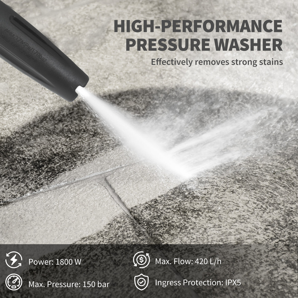 Outsunny 1800W High Pressure Washer, 150 Bar Pressure, 420 L/h Flow, Portable Power Washer Jet Wash Cleaner with Adjustable Nozzle, 6M Hose, Hose Reel, Steel Handle for Home Patio Car Driveway, Green