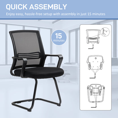 HOMCOM Ergonomic Desk Chair No Wheels, Padded Meeting Office Chair with Sled Base for Bedroom, Waiting, Reception, Black