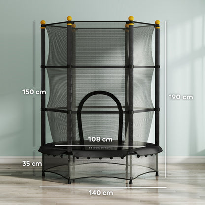 HOMCOM 4.6FT/55" Kids Trampoline with Enclosure Net, Outdoor Indoor Use, for Ages 3-10 Years, Black