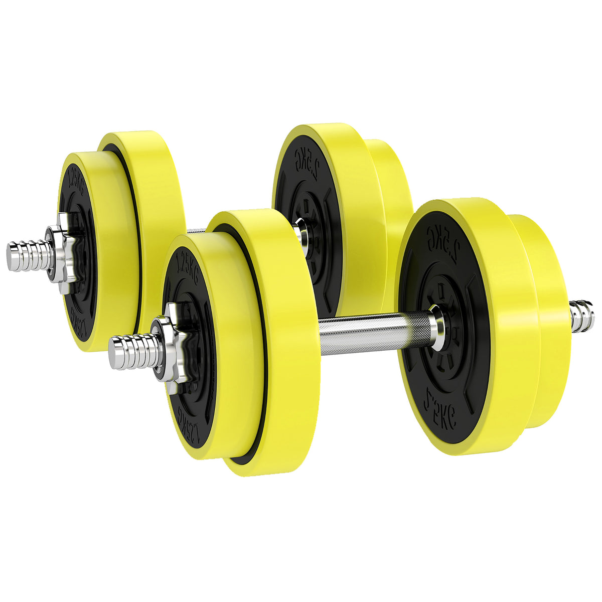 HOMCOM 20KGS 2-In-1 Dumbbell & Barbell Adjustable Set Strength Muscle Exercise Fitness Plate Bar Clamp Rod Home Gym Sports Area, Yellow