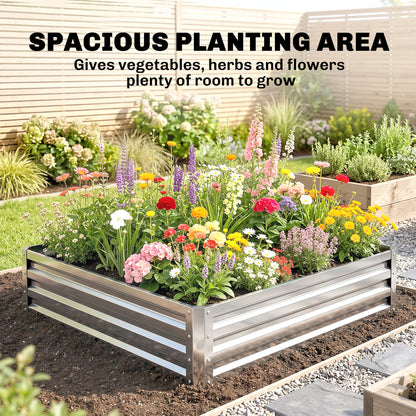 Outsunny Square Raised Garden Bed Box with Weatherized Steel Frame for Vegetables, Flowers, & Herbs, 120 x 120 x 30cm, Silver Tone