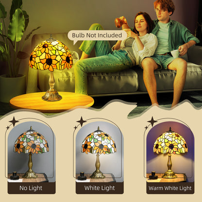 HOMCOM Tiffany Stained Glass Table Lamp, Handmade Antique Bedside Lamp for Bedroom, Living room, Home, Nightstand, Decorative Night Light, Orange Sunflower