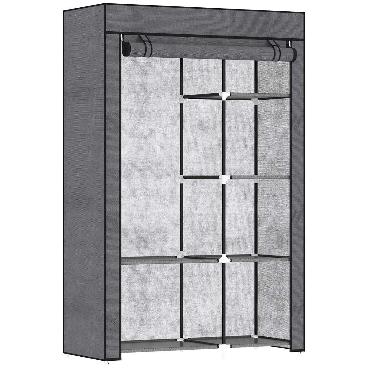 HOMCOM Fabric Wardrobe w/ Shelves Hanging Rail Foldable Wardrobe Dark Grey