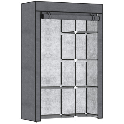 HOMCOM Fabric Wardrobe w/ Shelves Hanging Rail Foldable Wardrobe Dark Grey