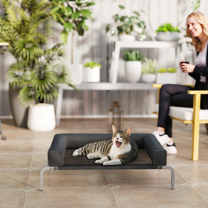 PawHut Elevated Dog Bed with Removable Bolsters, Raised Dog Bed for Small Breeds, Portable Indoor & Outdoor Pet Cots, Black