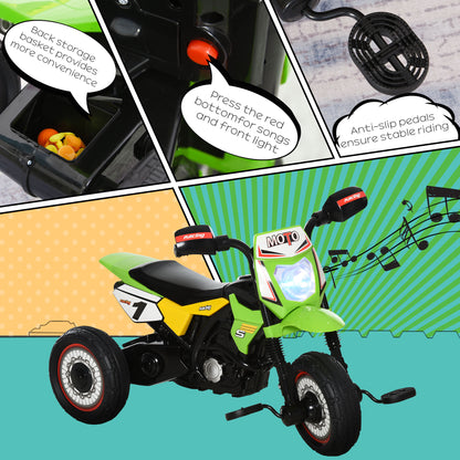 HOMCOM Trike for Kids, Toddler Pedal Motorcycle, Kids Ride On Tricycle Early Learning w/ Music Lights Handlebar Stickers Exercise Boys Girls Gift for 18 - 36 Months Green