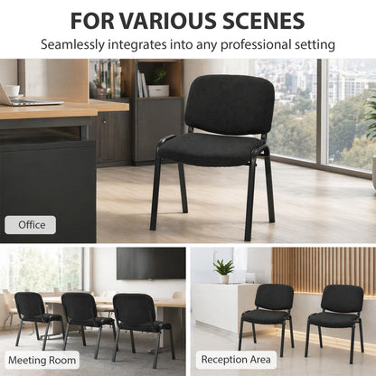 HOMCOM Linen-Look Fabric Reception Chairs, Stackable Meeting Chairs Set of 4 with Backrest, Padded Seat for Office, Black