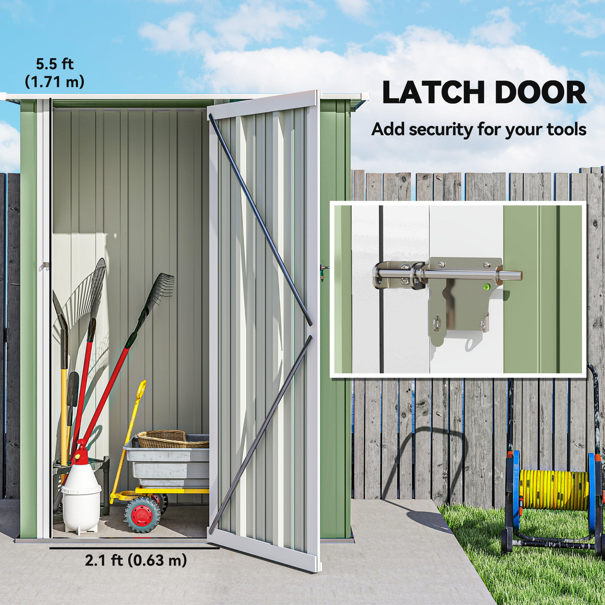 Outsunny 5ft x 3ft Garden Storage Shed, Galvanised Outdoor Metal Shed Waterproof with Sloped Roof, Lockable Door for Patio Tools, Equipment, Light Green