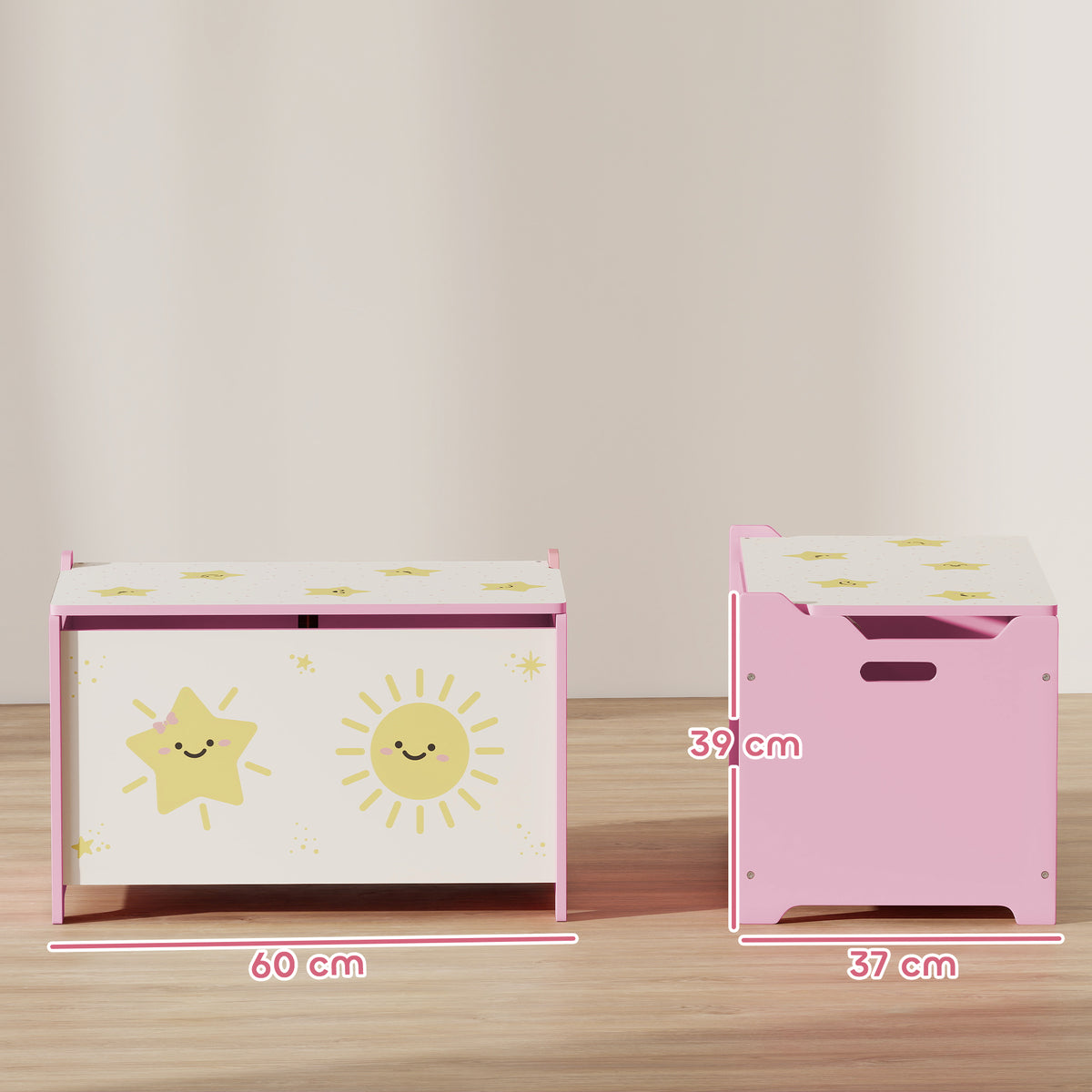 AIYAPLAY Toy Box with Lid, Safety Hinges and Groove Handles, Toy Storage organiser for Kids, Living Room, Playroom, Pink
