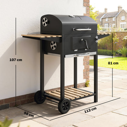 Outsunny Charcoal BBQ Grill with Adjustable Charcoal Pan, Barbecue Smoker with Warming Rack, Black
