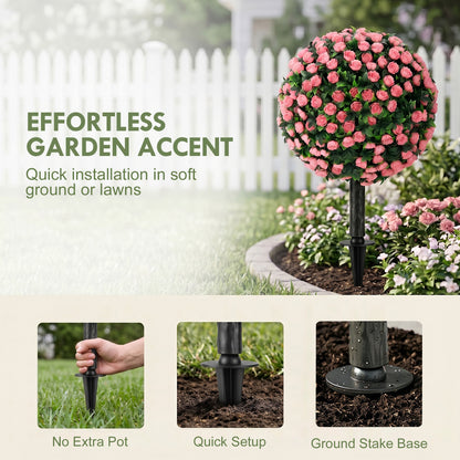 HOMCOM Artificial Rose Topiary UV Resistant, 2-Pack Fake Plants, 55 cm, Pink