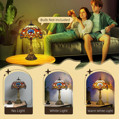 HOMCOM Tiffany Lamp, Stained Glass Table Lamp, Handcrafted Artisan Collectible, Suitable for Living Room and Bedside, Multi-Coloured, Ф25 x 45Hcm, Zinc Alloy.