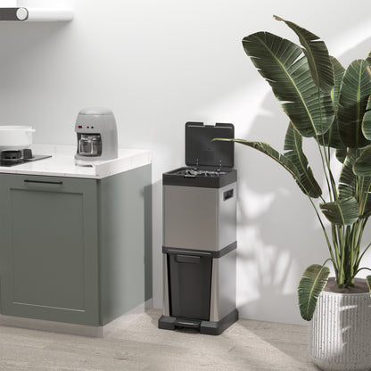 HOMCOM 34L Double Compartment Kitchen Bin, with Soft-Close Lid