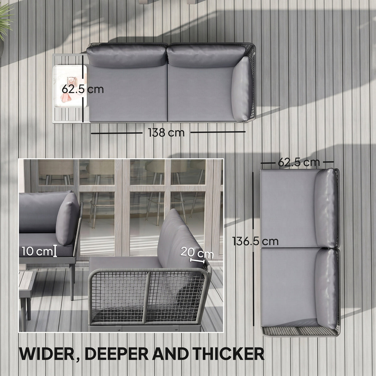 Outsunny Thee-Piece 'L' Rattan Sofa Set - Grey