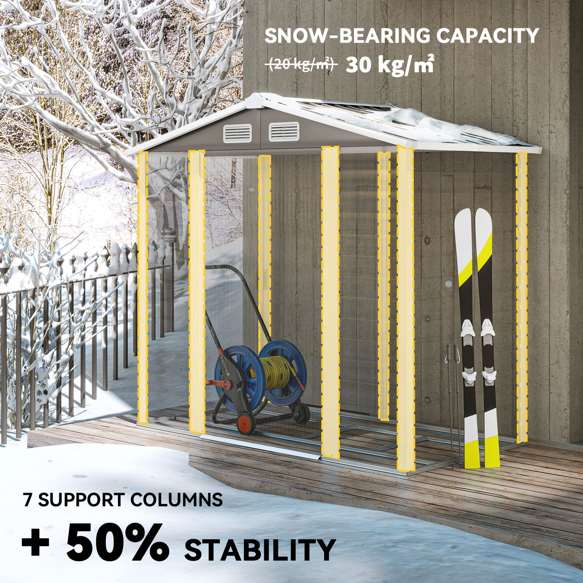 Outsunny 7 x 4ft Garden Shed, Easy to Assemble, Upgraded Galvanised Steel Frame with Foundation Kit, Double Doors with Lock, Outdoor Metal Shed with Vents and Gloves, Garden Storage Shed, Light Grey