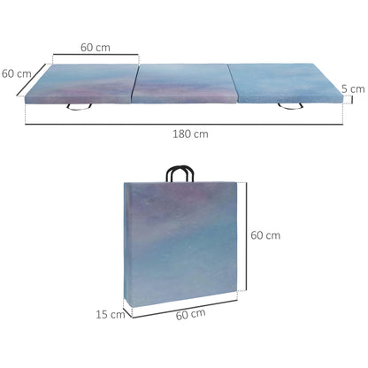 HOMCOM Gymnastics Mat, Tri-Fold Crash Exercise Pad, 6FT 2" Thick Foldable Workout Mat with Handles for Home Training, Blue