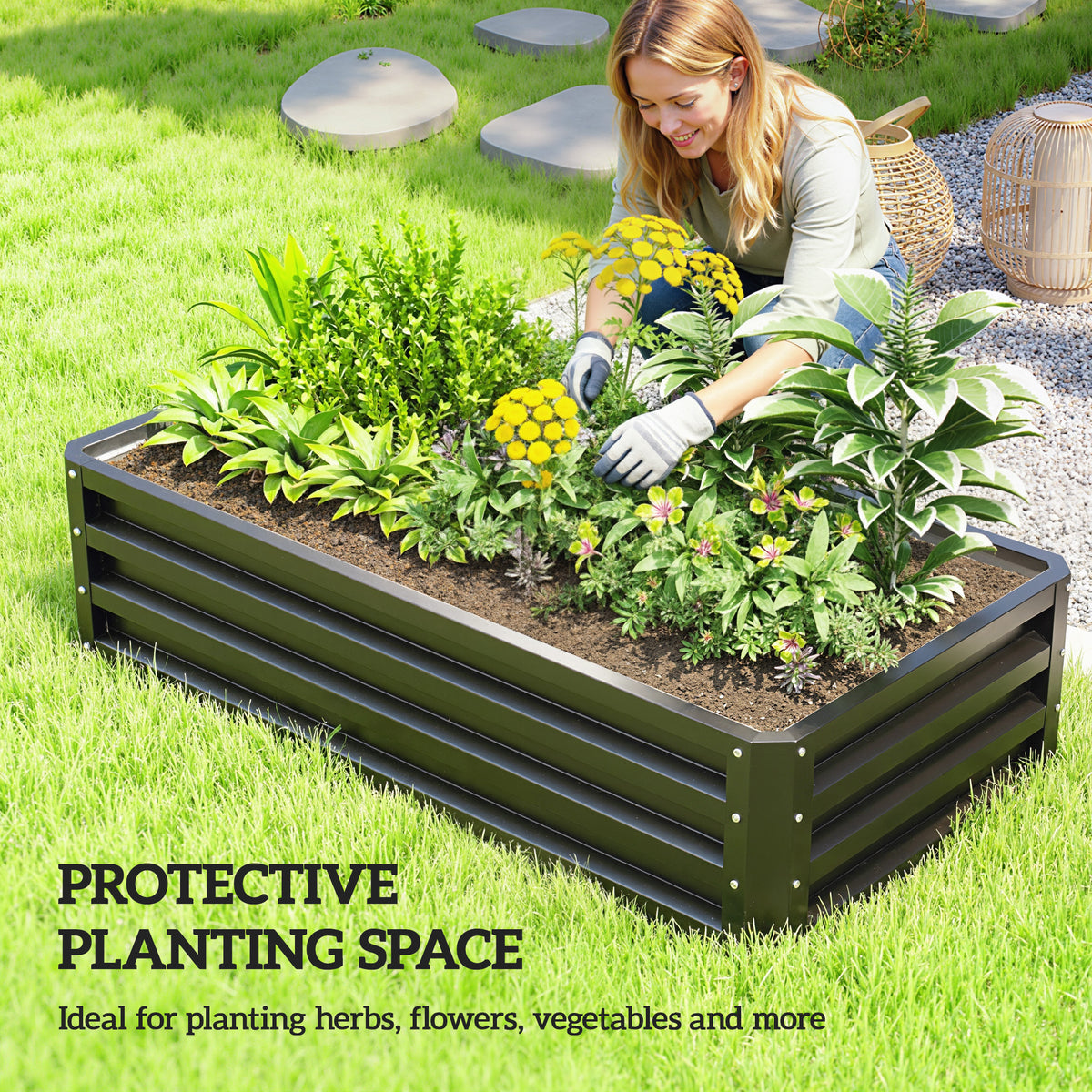 Outsunny Raised Beds for Garden, Galvanized Outdoor Planters, for Herbs and Vegetables, Use for Patio, Backyard, Balcony, Grey