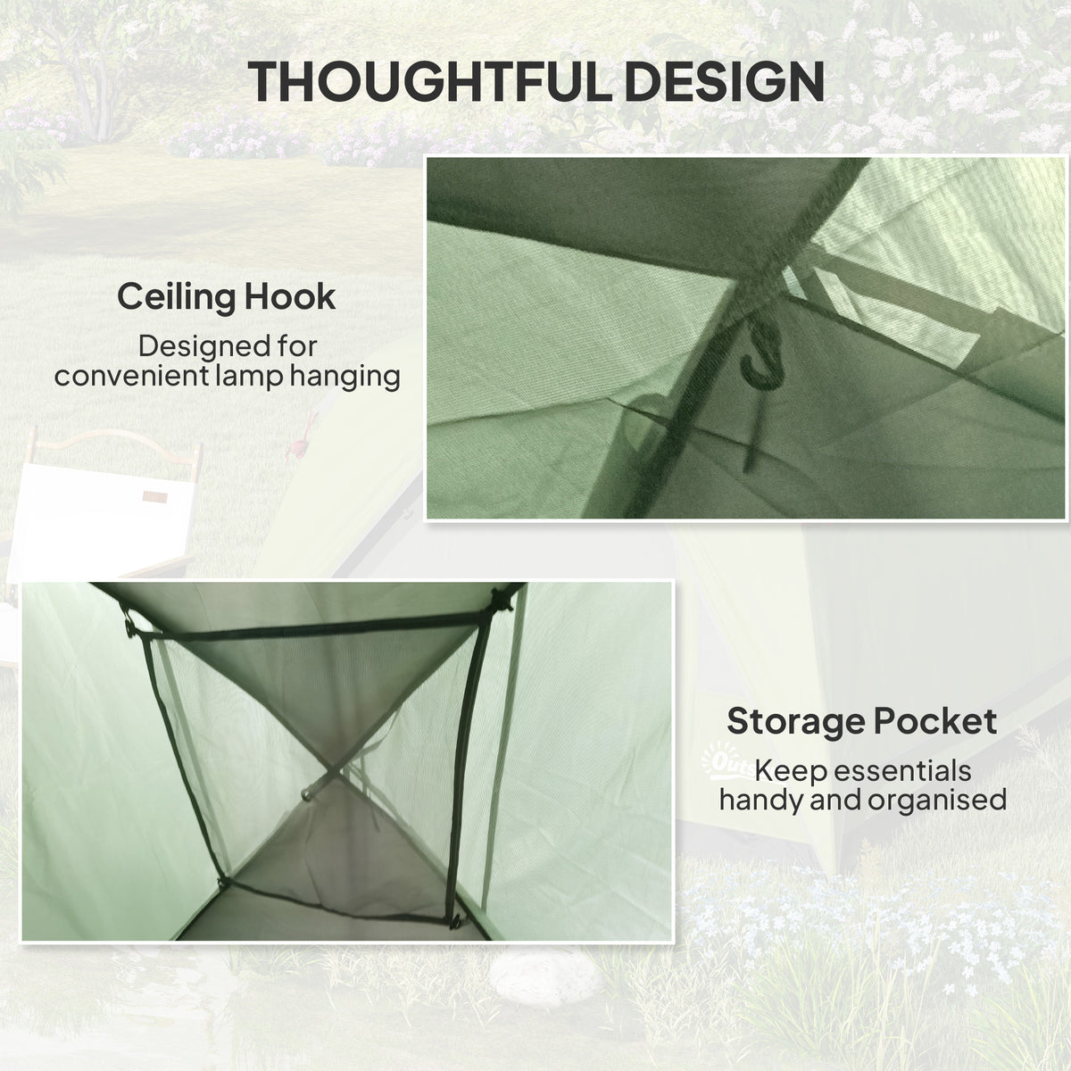 Outsunny Camping Tent, Easy Set Up 2-3 Man Tent with Sewn-in Groundsheet, 3000 mm Dome Tent w/ Mesh Windows, Olive Green and Grey