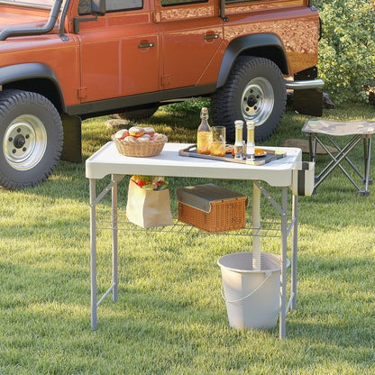 Outsunny Folding Fish Cleaning Table with Sinks, Portable Camping Sink Table with Faucet, Drainage Hose