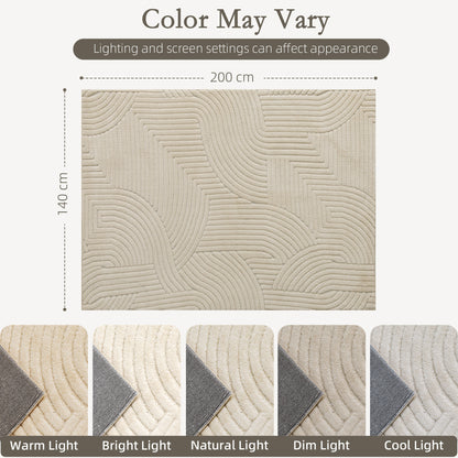 HOMCOM Modern Geometric Rug, Thick Plush, Non-Slip, 200 x 140 cm, Cream, Living Room, Bedroom, Office