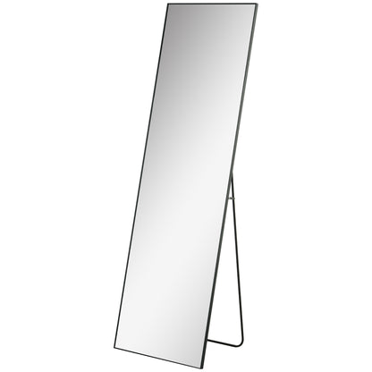 HOMCOM Full Length Mirror, Aluminium Alloy Framed Full Body Mirror with Tempered Glass, Standing or Wall Hanging, Black