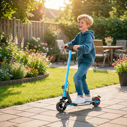 SPORTNOW Folding Electric Scooter for Kids, with Dual Brakes, Front Suspension, LED Colourful Lights, Blue