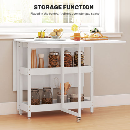 HOMCOM Four-Person Drop Leaf Table - White Wood-Effect