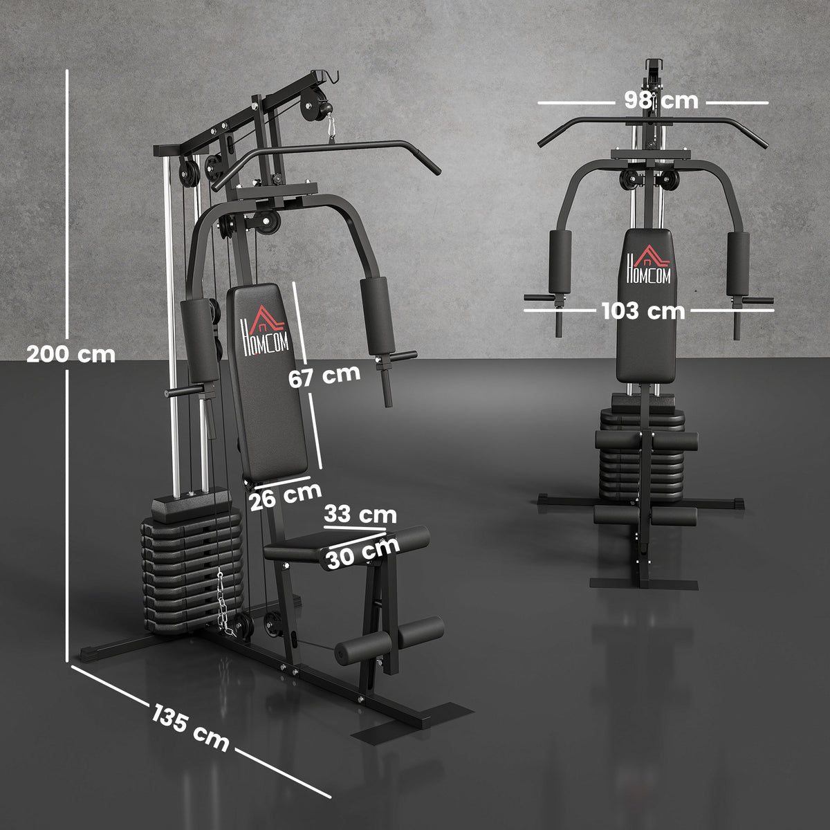HOMCOM Multifunction Home Gym Machine, with 45kg Weight Stacks, for Strength Training