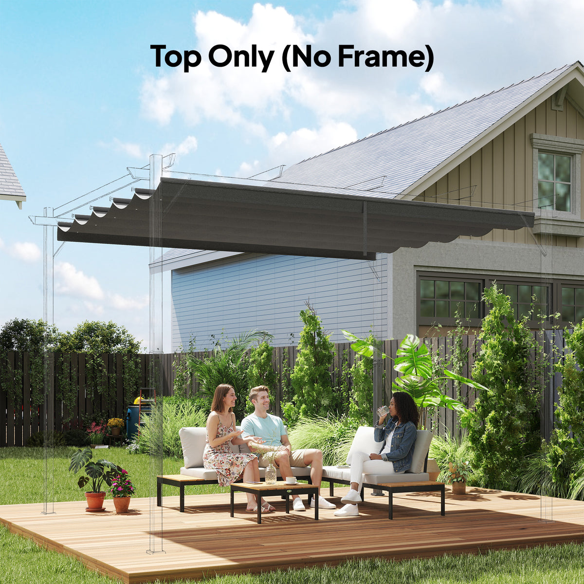 Outsunny Retractable Pergola Cover, 3.5 x 2.6 m Replacement Canopy Fabric for 4 x 3 m Frame, Roof Top Only, Light Grey