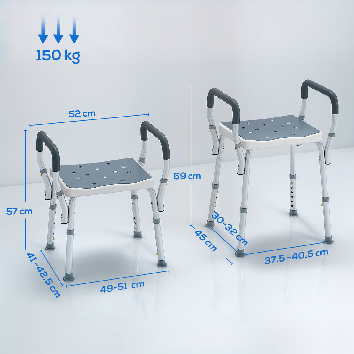 HOMCOM 57-69cm Aluminium Frame Bath Seat - Light Blue