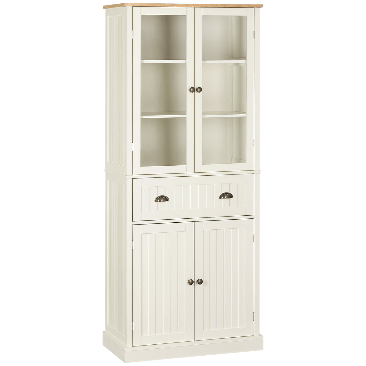 HOMCOM Freestanding Kitchen Cupboard, 5-tier Storage Cabinet with Adjustable Shelves and Drawer, Cream White