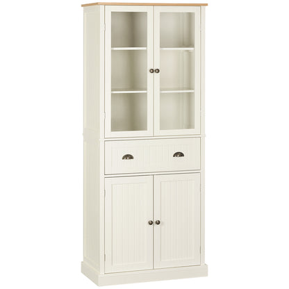 HOMCOM Freestanding Kitchen Cupboard, 5-tier Storage Cabinet with Adjustable Shelves and Drawer, Cream White