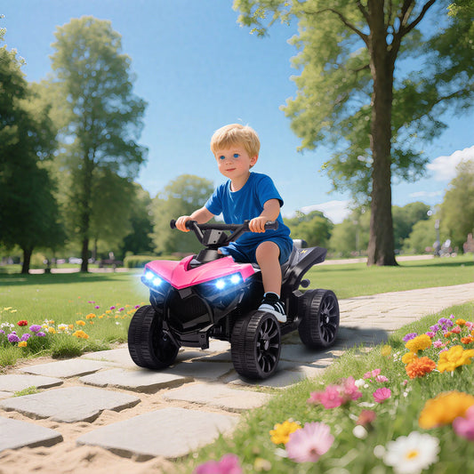 AIYAPLAY 6V Kids ATV, 4 Wheeler Electric Ride on Car with Music and LED Headlights, for Ages 18-56 Months Boys and Girls, Pink