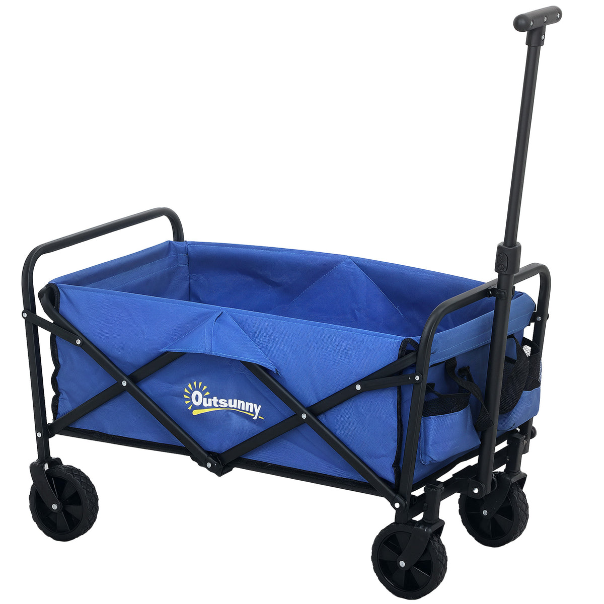 Outsunny 93L Festival Trolley on Wheels, Garden Folding Trolley Cart, 100kg Heavy Duty Collapsible Folding Wagon with Adjustable Handle and Carrying Bag for Beach, Camping, Festival, Blue