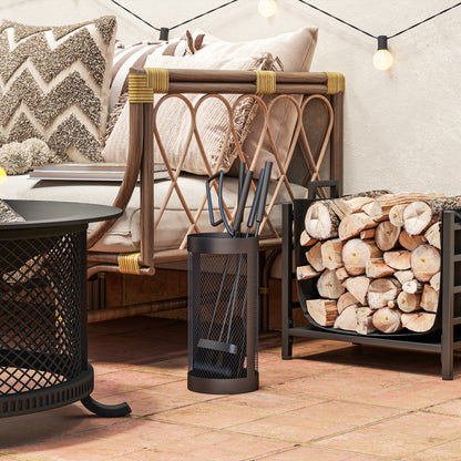 Outsunny 5-Piece Fireplace Tools Set with Mesh Basket, Indoor Outdoor Fireside Accessories for Fireplaces, Fire Pits, Black