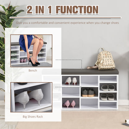 HOMCOM Multi-Storage Shoe Rack with 14 Compartments Cushion Moving Shelves, Solid Frame Foot Pads, White