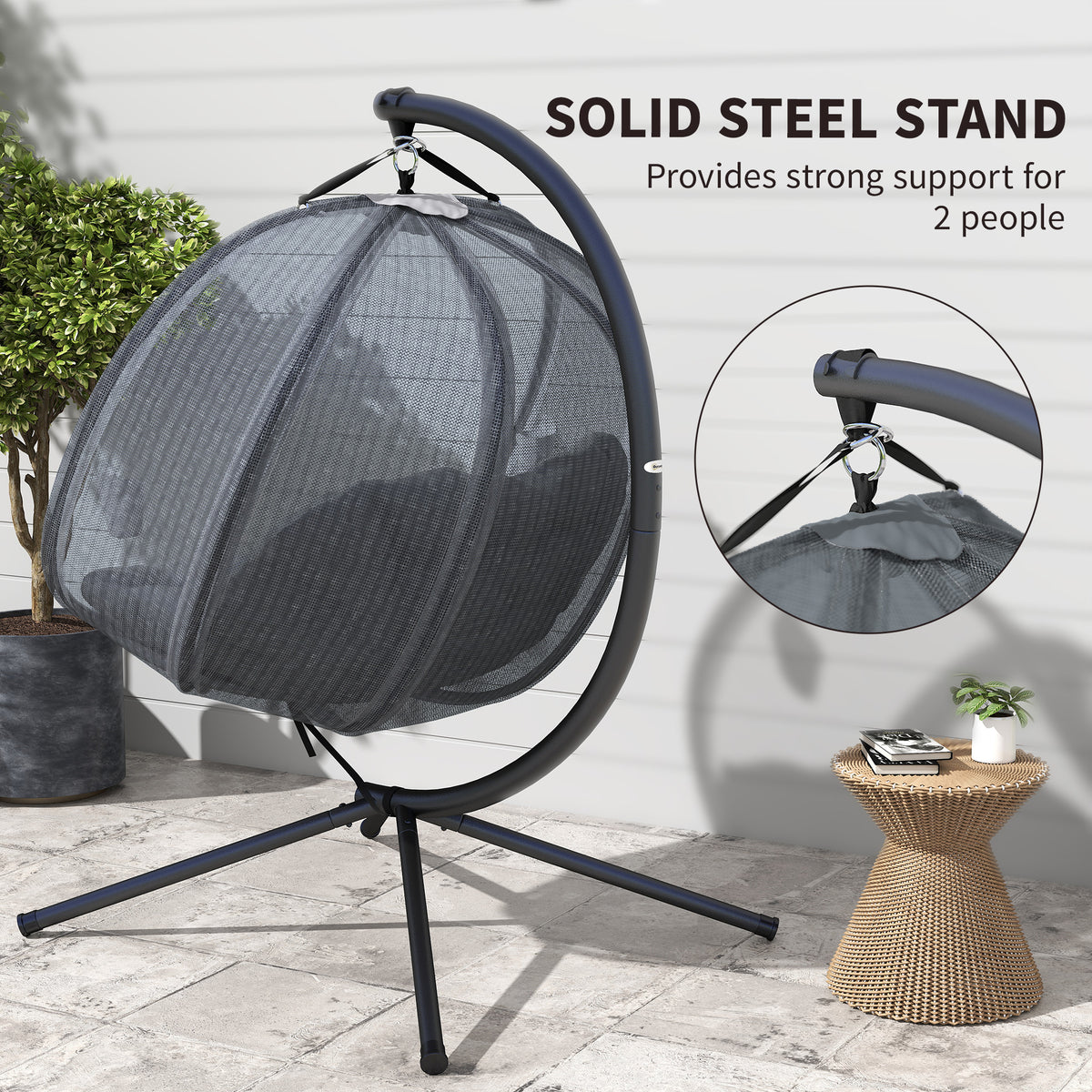 Outsunny Double Hanging Egg Chair 2 Seaters Texteline Swing Hammock Chair with Folding Design, Grey