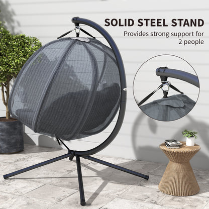 Outsunny Double Hanging Egg Chair 2 Seaters Texteline Swing Hammock Chair with Folding Design, Grey