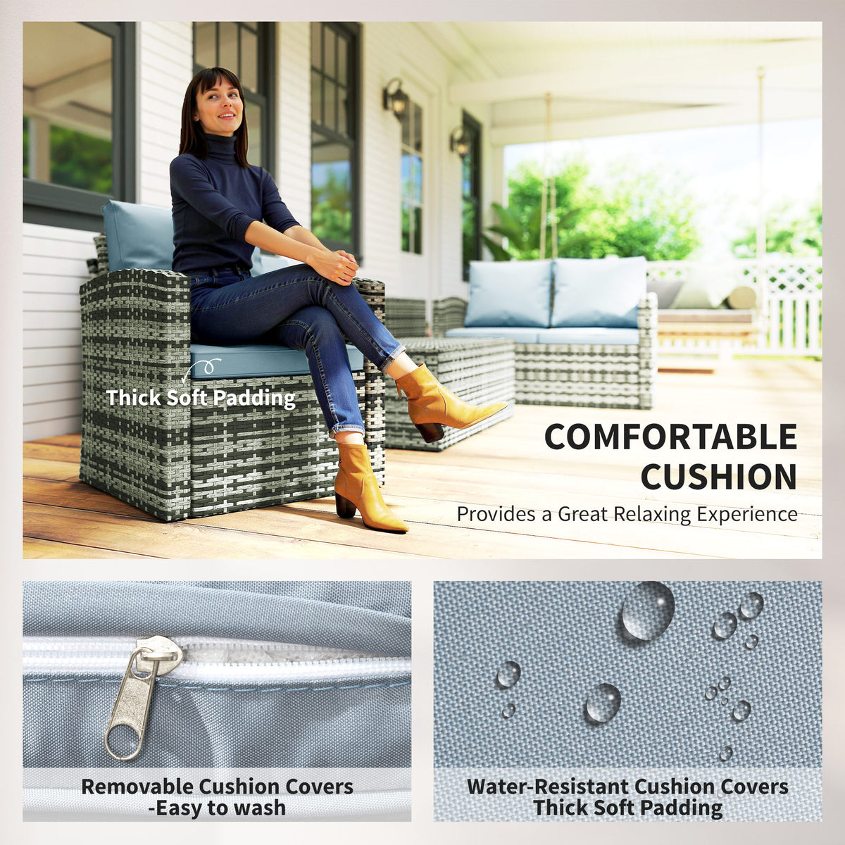 Outsunny 6 Pieces Rattan Garden Furniture Set, 7 Seater Wicker Outdoor Furniture Set with Storage Tea Table & Side Table, Sectional Garden Sofa Set with Cushions, Grey