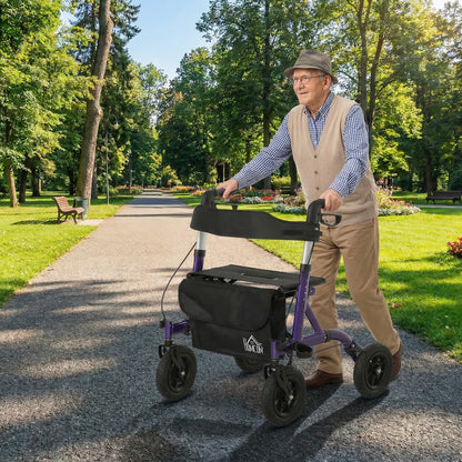 HOMCOM Folding Adjustable Rollator with Dual Brakes & 6 Adjustable Handle Heights for Seniors Purple