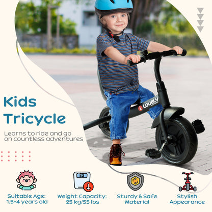 HOMCOM Baby Trike, Toddler Tricycle with Adjustable Seat, Children Ride on Toys 3 Wheels Bike with Bell for Kids 1.5-4 Years, Black